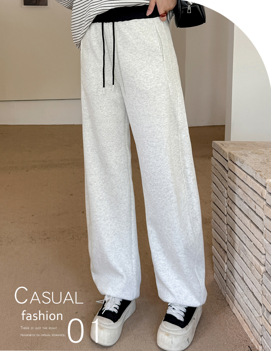 大きいサイズ レディース ニットコントラストウエストバンドストレートカジュアルパンツ LL 3L 4L 5L