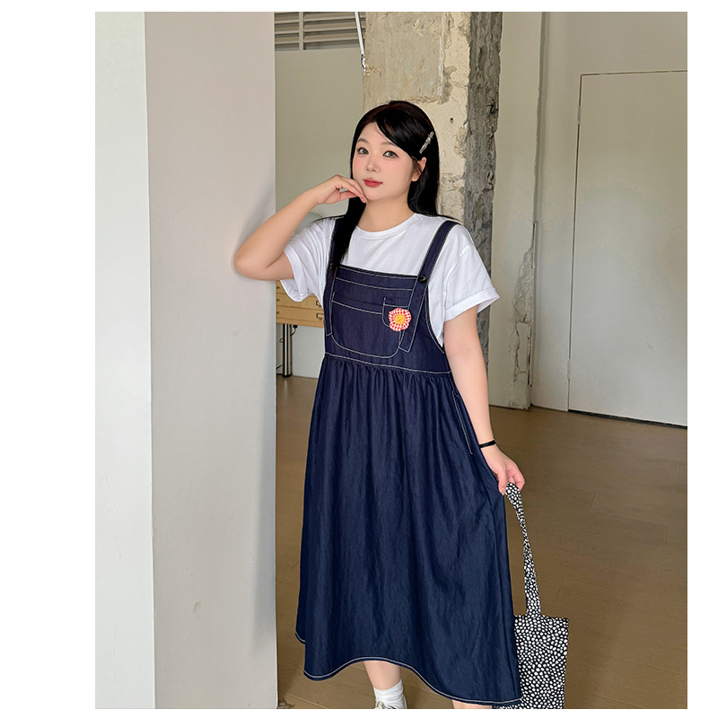 大きいサイズ レディース 花飾り付デニムサロペット LL 3L 4L 5L