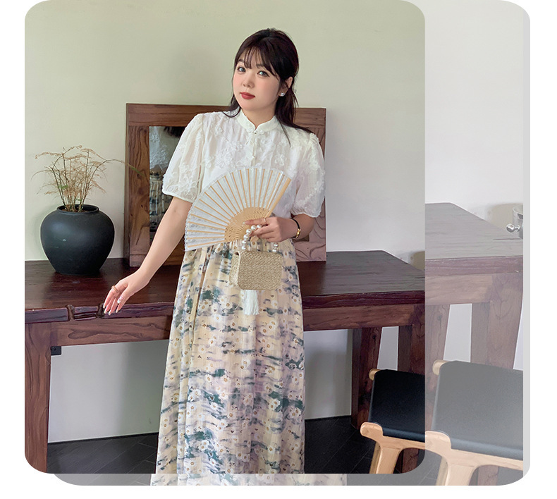 大きいサイズ レディース レトロチャイナ風ジャガードシフォン半袖シャツ LL 3L 4L 5L