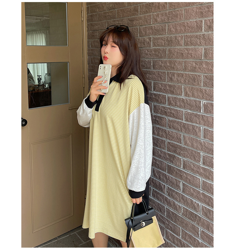 大きいサイズ レディース ラペル付きロングストライプTシャツワンピース LL 3L 4L 5L