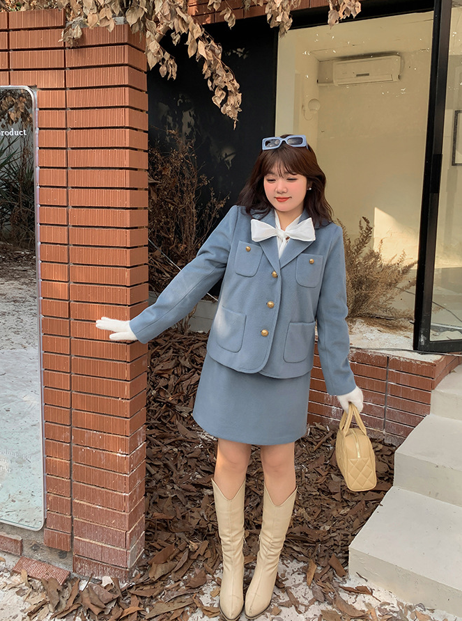 大きいサイズ レディース エレガント厚手セットアップスーツ(ジャケット+スカート) LL 3L 4L 5L