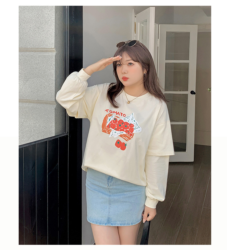 大きいサイズ レディース ラウンドネックフェイクツーピースTシャツ LL 3L 4L 5L