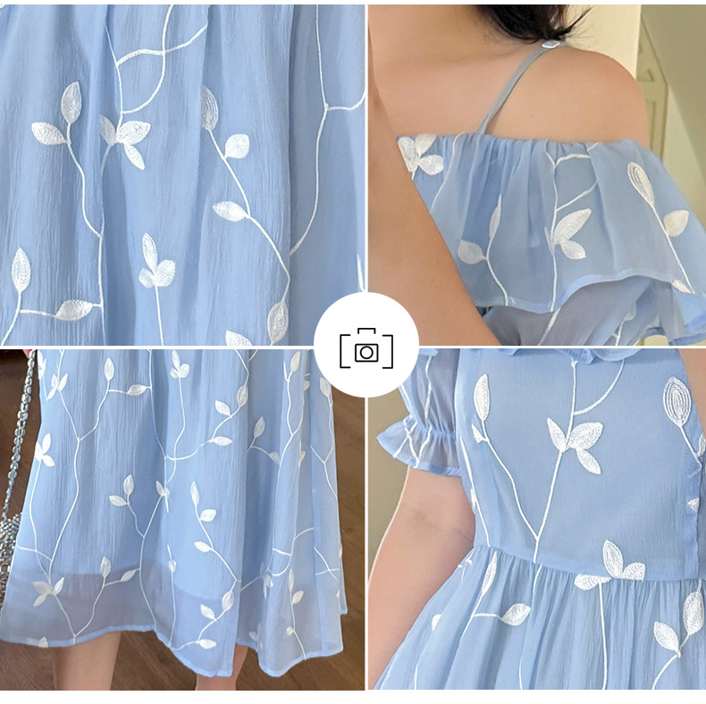 大きいサイズ レディース フリルオフショルダー刺繍ワンピース LL 3L 4L 5L