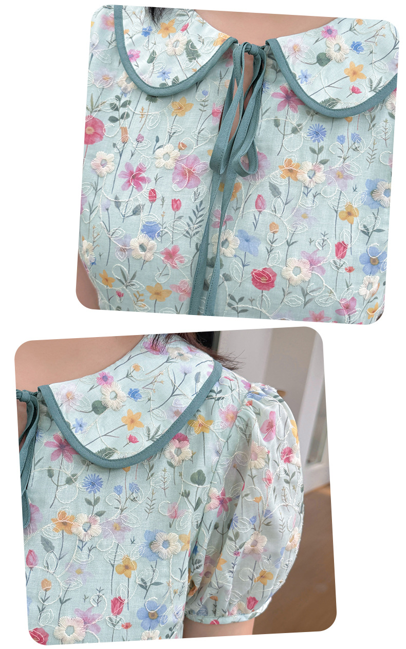 大きいサイズ レディース ドールカラーリボン小花柄プリント刺繍ミニワンピース LL 3L 4L 5L