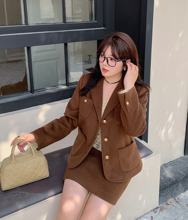 大きいサイズ レディース エレガント厚手セットアップスーツ(ジャケット+スカート) LL 3L 4L 5L