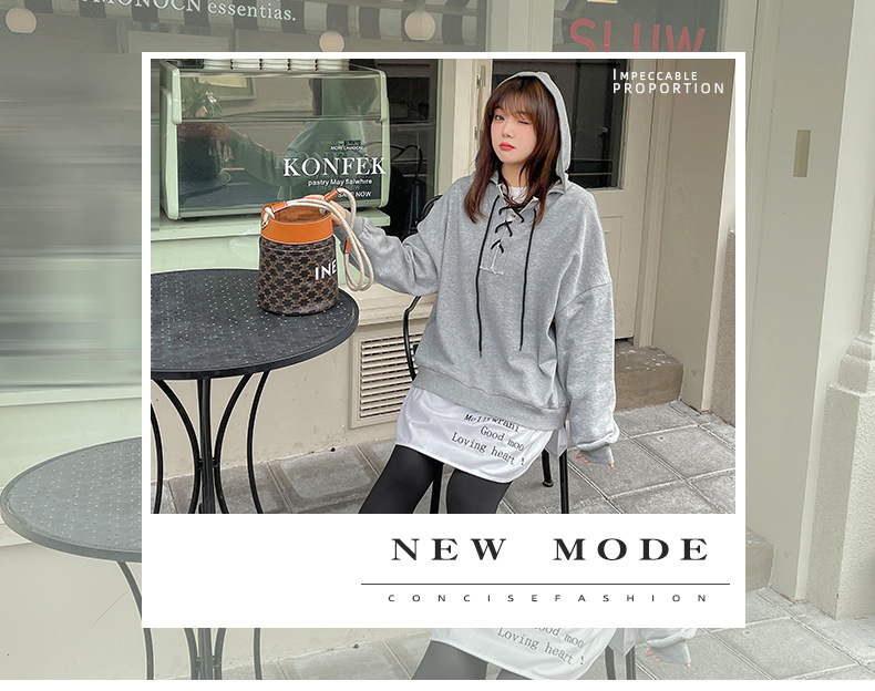 大きいサイズ レディース フード付きフェイクツーピーススウェットシャツ LL 3L 4L