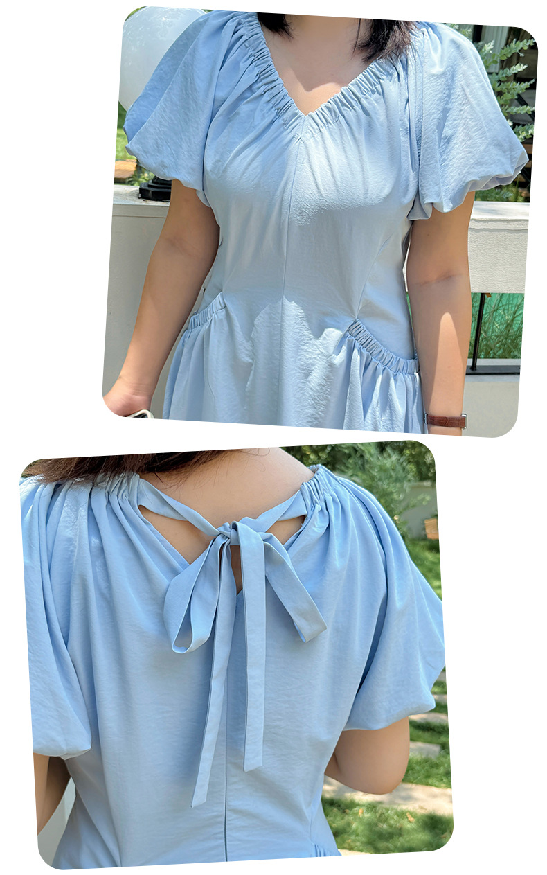 大きいサイズ レディース Vネックバックリボンギャザーワンピース LL 3L 4L 5L