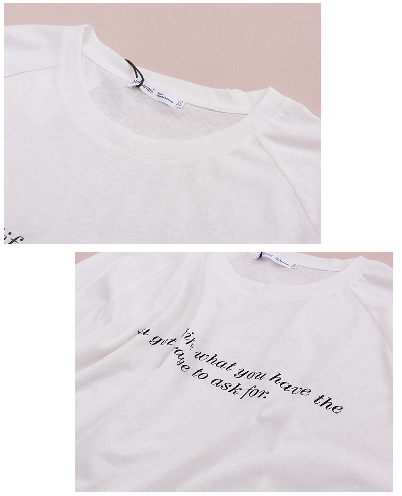 大きいサイズ レディース ラウンドネックプリントロゴ長袖白Tシャツ 3L 4L 5L