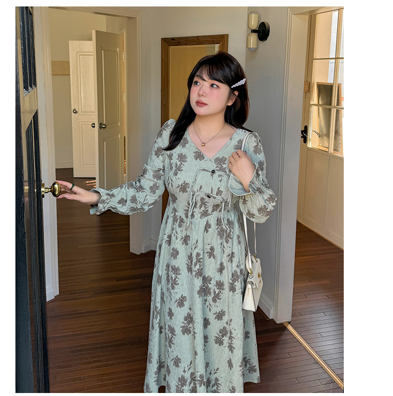 大きいサイズ レディース Vネック花柄プリントチャイナ風レトロワンピース LL 3L 4L 5L