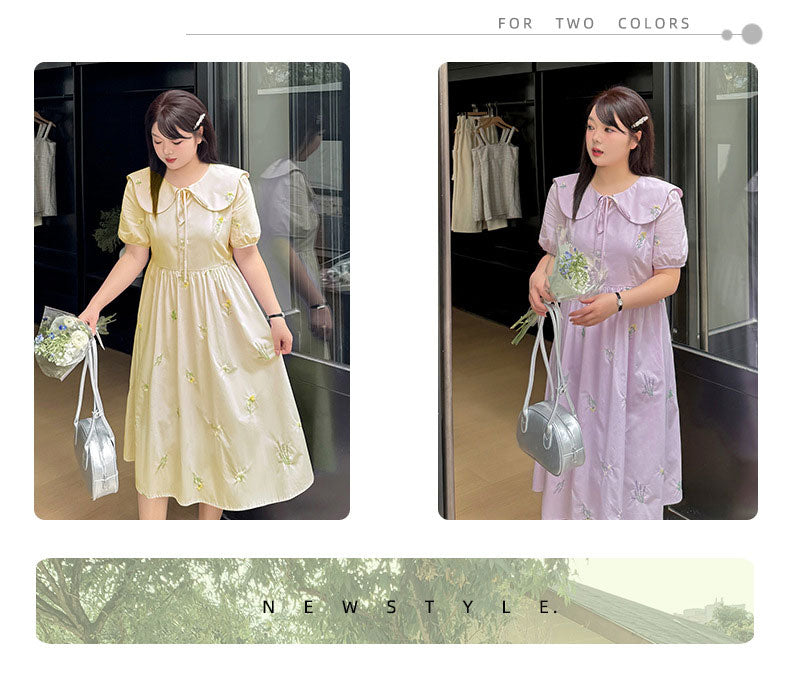 大きいサイズ レディース 小花刺繍レースアップワンピース LL 3L 4L 5L