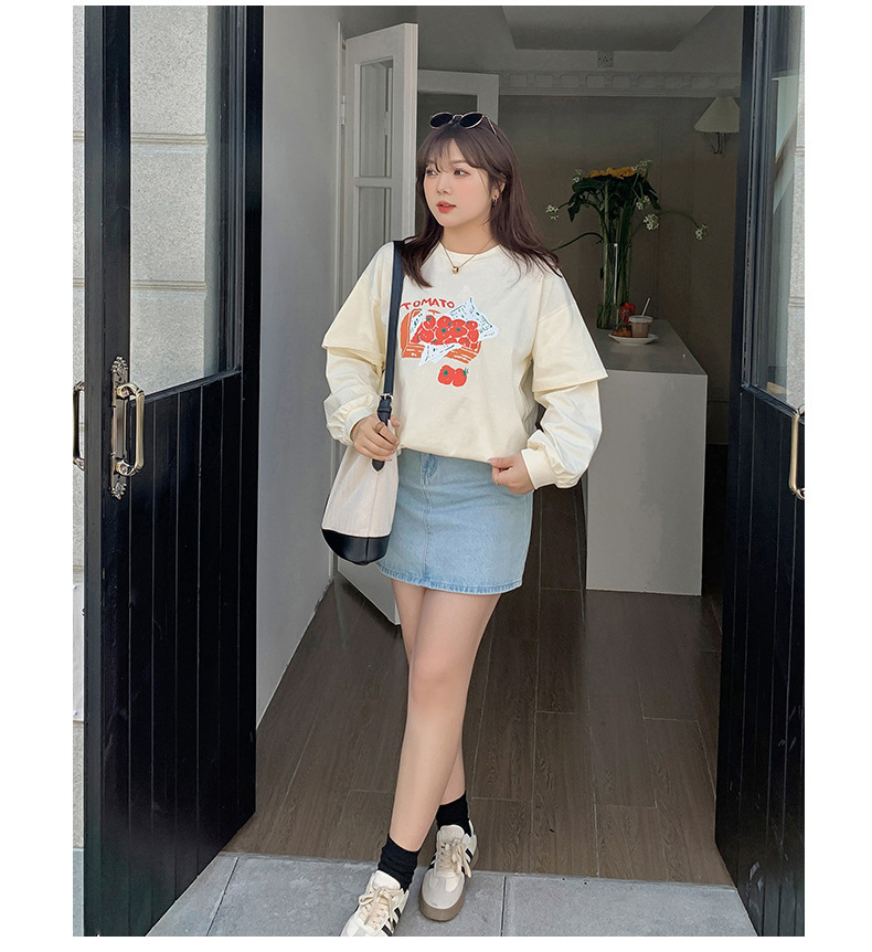 大きいサイズ レディース ラウンドネックフェイクツーピースTシャツ LL 3L 4L 5L