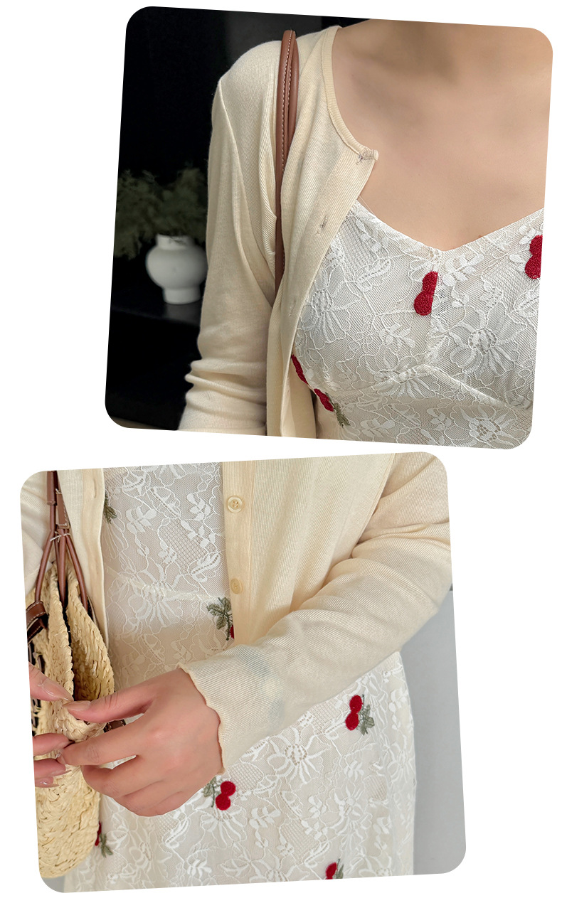 大きいサイズ レディース ツーピース(ニットカーディガン+チェリー刺繍キャミソールワンピース) LL 3L 4L 5L