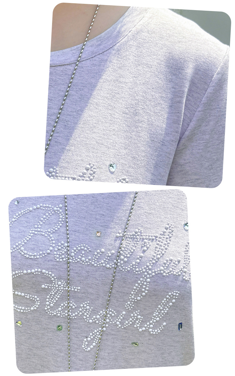 大きいサイズ レディース ビーズロゴ半袖カジュアルTシャツ LL 3L 4L 5L