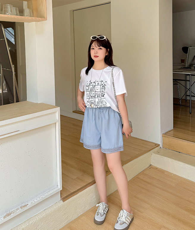 大きいサイズ レディース カジュアルイラストプリントコットン半袖Tシャツ LL 3L 4L 5L