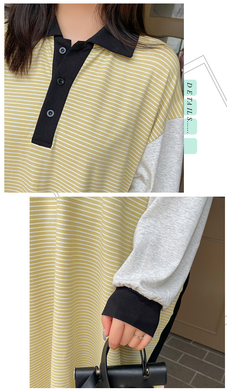 大きいサイズ レディース ラペル付きロングストライプTシャツワンピース LL 3L 4L 5L