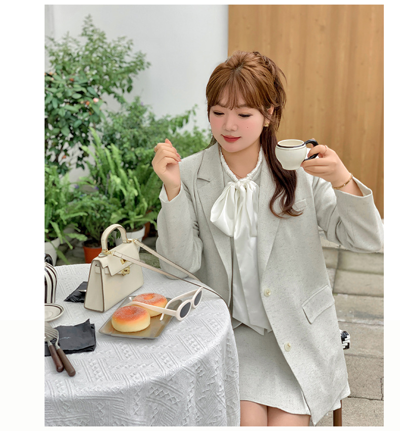 大きいサイズ レディース スリーピース スーツ(スーツジャケット/リボンベスト/プリーツショートスカート) LL 3L 4L 5L