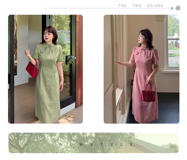 大きいサイズ レディース 花飾り付きリボンチャイナ風レトロジャガードドットワンピース LL 3L 4L 5L