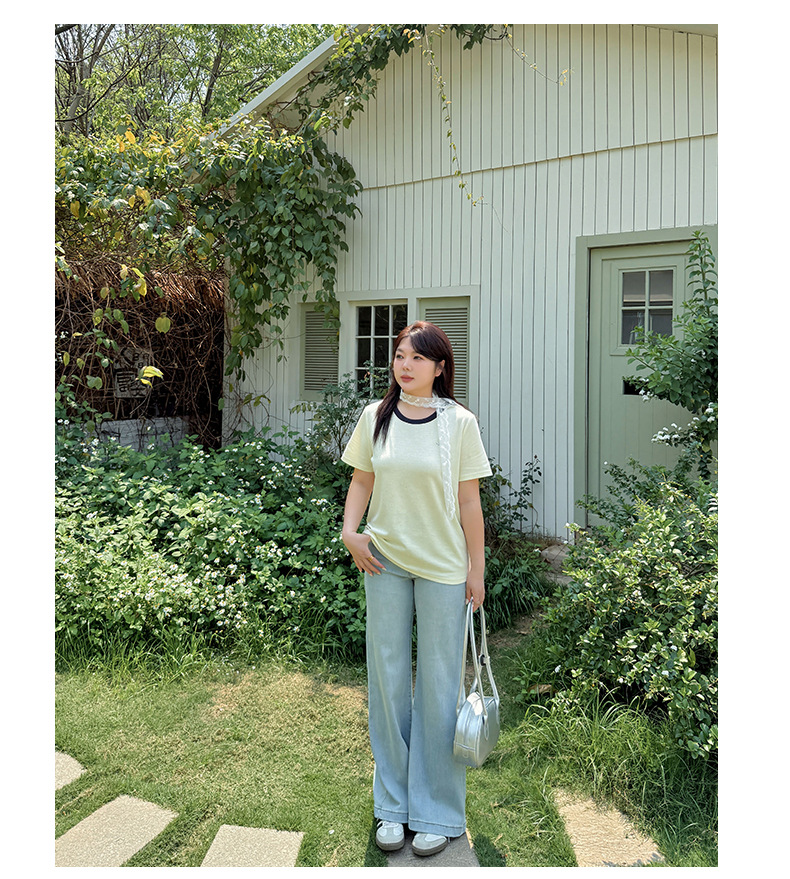 大きいサイズ レディース ラウンドネックシルバーフレーク半袖Tシャツ LL 3L 4L 5L
