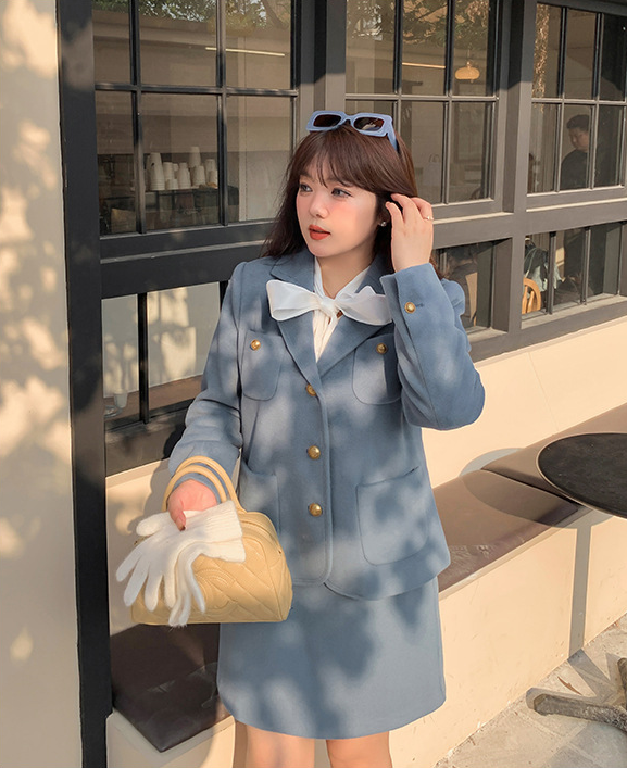 大きいサイズ レディース エレガント厚手セットアップスーツ(ジャケット+スカート) LL 3L 4L 5L