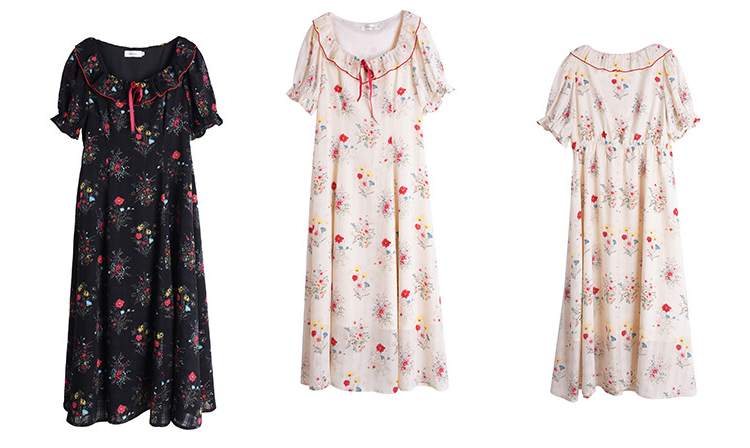 大きいサイズ レディース リボンフリル花柄プリントバブルスリーブワンピース LL 3L 4L 5L