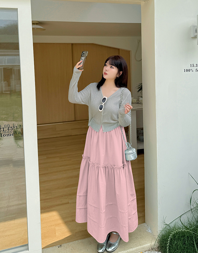 大きいサイズ レディース 花のつぼみ型ふんわりフリルロングスカート LL 3L 4L 5L