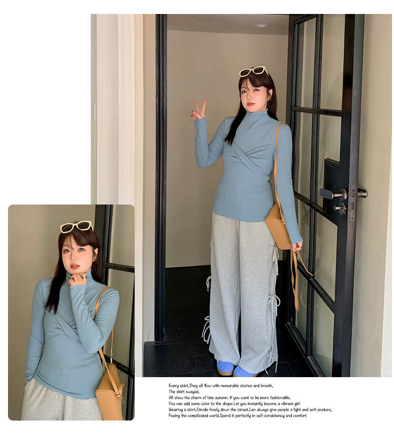 大きいサイズ レディース 韓国風ツイストデザインボトミングシャツ LL 3L 4L 5L