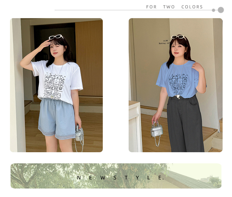 大きいサイズ レディース カジュアルイラストプリントコットン半袖Tシャツ LL 3L 4L 5L