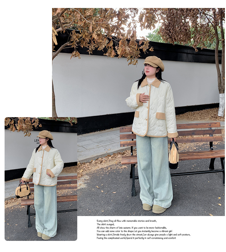 大きいサイズ レディース 刺繍入りキルティングコーデュロイジャケット LL 3L 4L