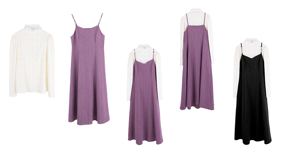 大きいサイズ レディース ツーピースセット(レーストップス+スリップワンピース) LL 3L 4L 5L