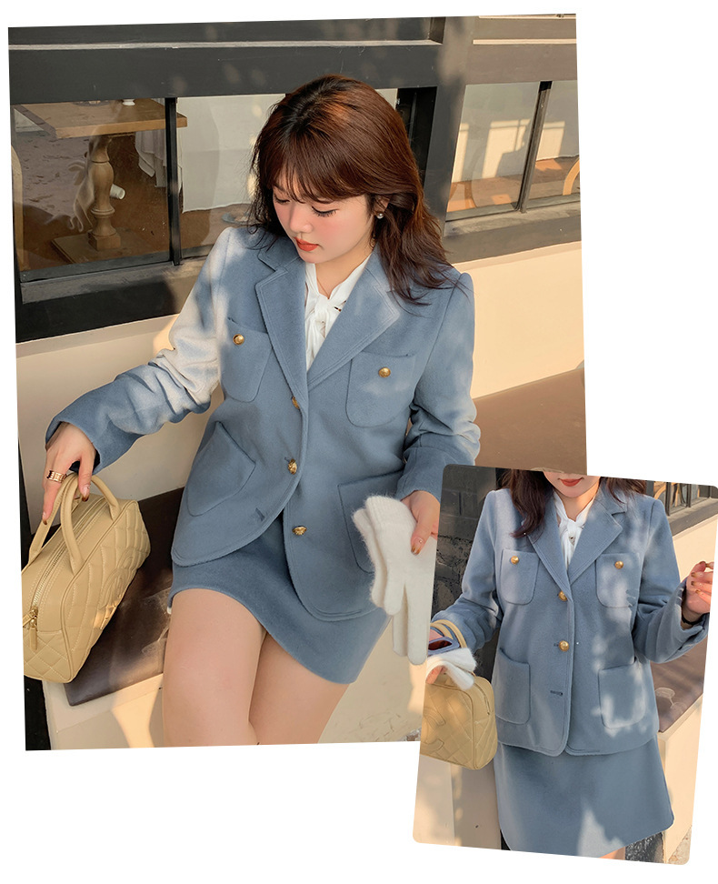 大きいサイズ レディース エレガント厚手セットアップスーツ(ジャケット+スカート) LL 3L 4L 5L