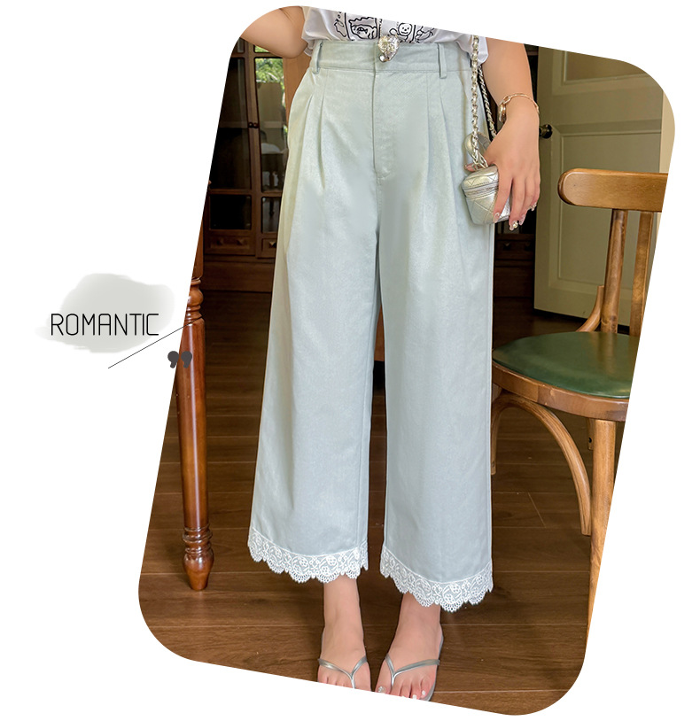 大きいサイズ レディース レースクロップドワイドレッグデニムパンツ LL 3L 4L 5L