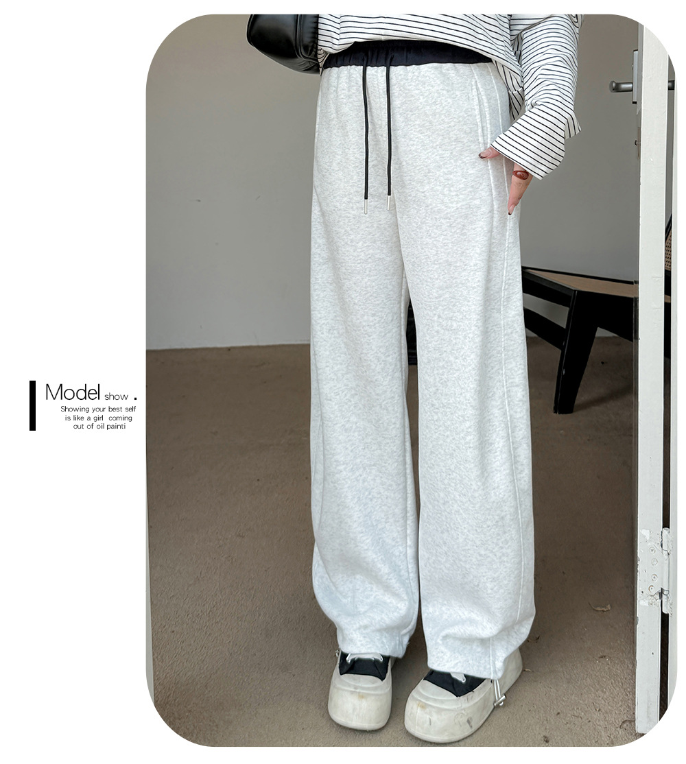 大きいサイズ レディース ニットコントラストウエストバンドストレートカジュアルパンツ LL 3L 4L 5L