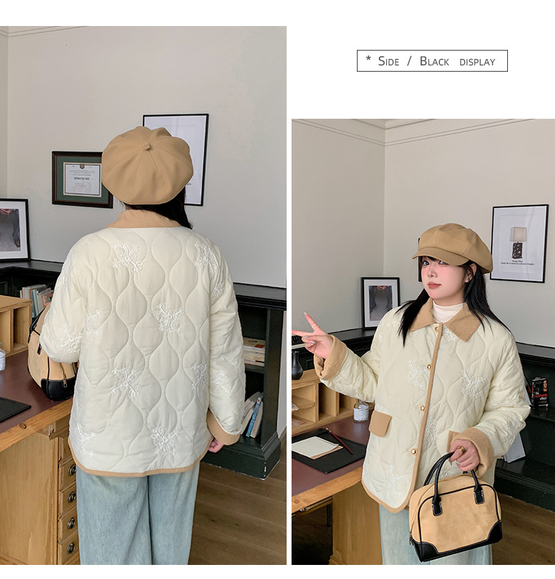 大きいサイズ レディース 刺繍入りキルティングコーデュロイジャケット LL 3L 4L