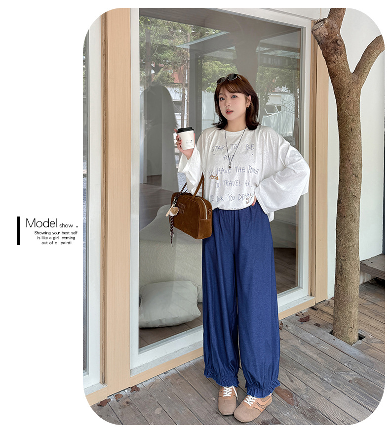 大きいサイズ レディース ルーズデニムワイドレッグブルマロングパンツ LL 3L 4L 5L
