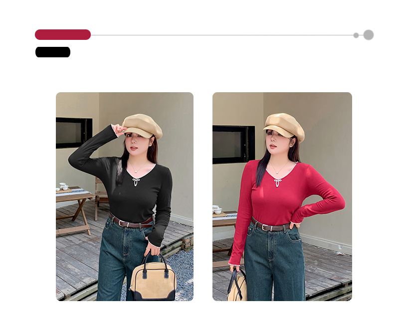 大きいサイズ レディース ビーズリボンスリムシルエットVネックニット LL 3L 4L 5L