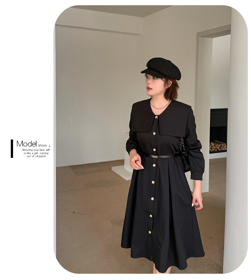 大きいサイズ レディース ビックラペルボタンダウンブラックワンピース(ベルト別売) LL 3L 4L 5L