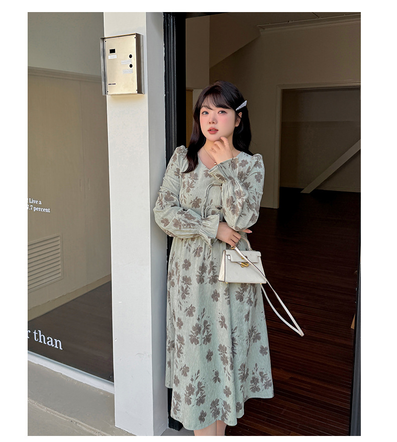 大きいサイズ レディース Vネック花柄プリントチャイナ風レトロワンピース LL 3L 4L 5L
