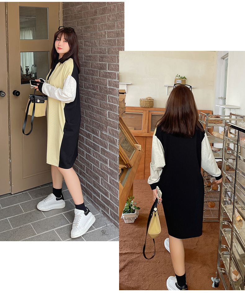 大きいサイズ レディース ラペル付きロングストライプTシャツワンピース LL 3L 4L 5L