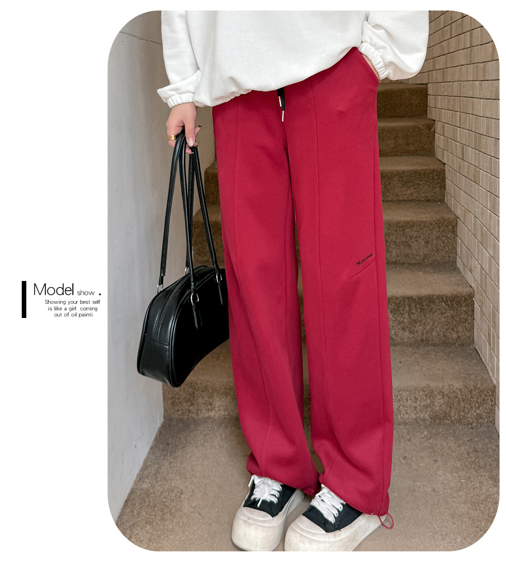 大きいサイズ レディース 刺繍ロゴニットカジュアルストレートパンツ LL 3L 4L 5L