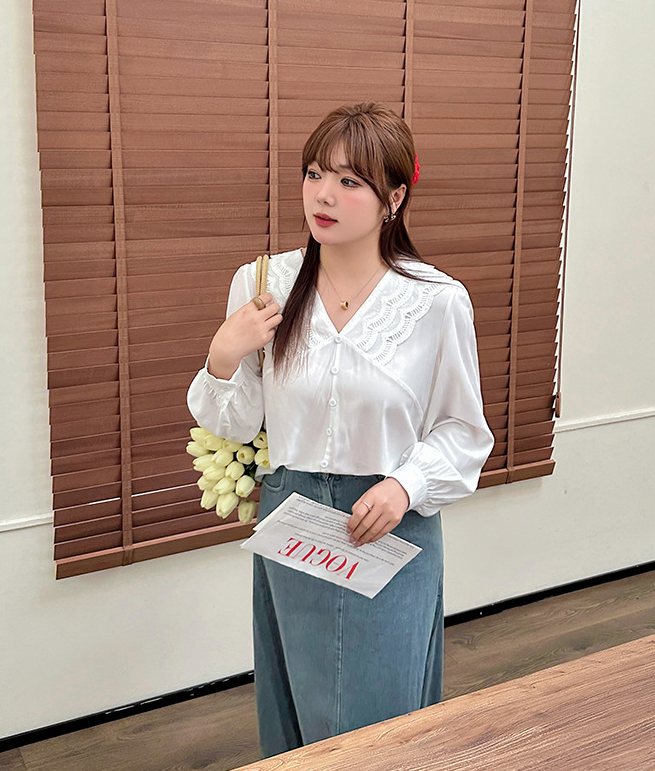 大きいサイズ レディース Vネックレースエレガントシャツブラウス LL 3L 4L 5L