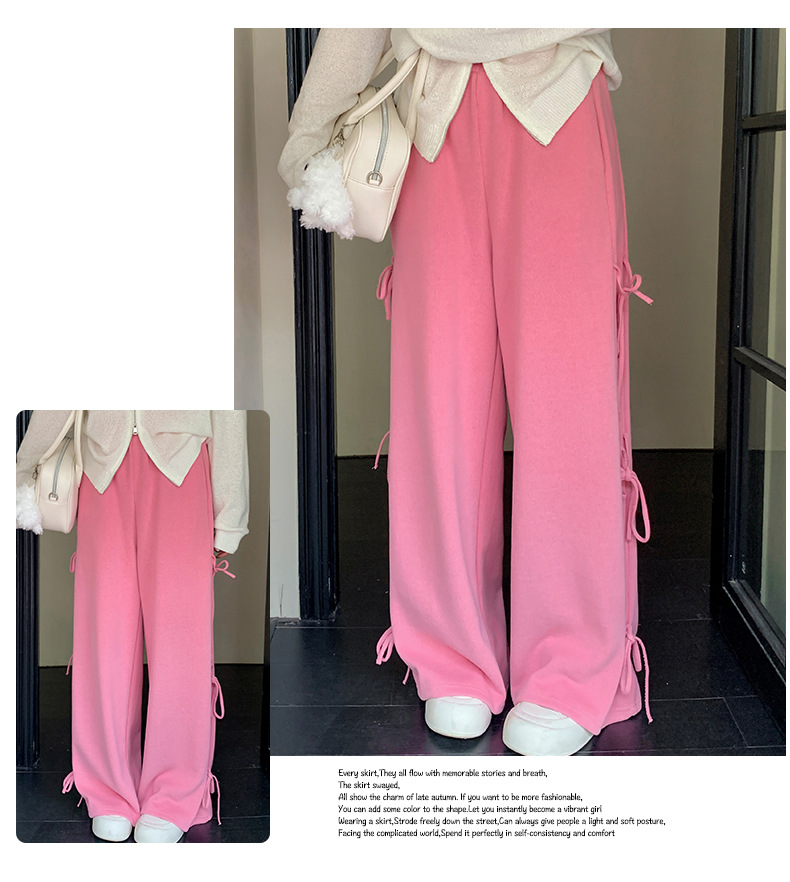 大きいサイズ レディース リボンレースアップニットワイドパンツ LL 3L 4L 5L