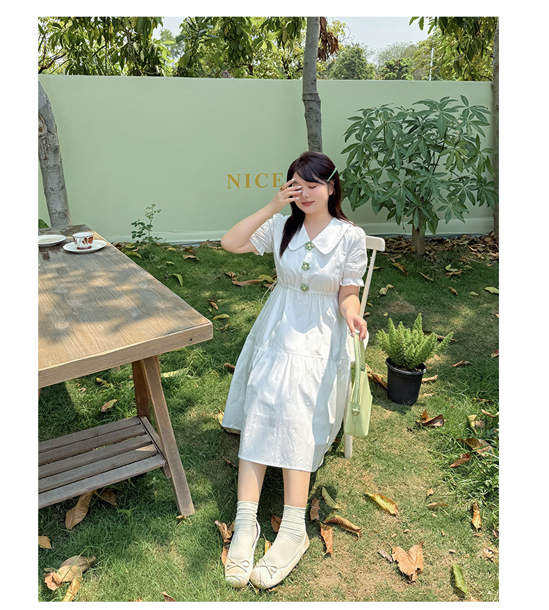大きいサイズ レディース 小花ボタン飾りコットンフリルワンピース LL 3L 4L 5L