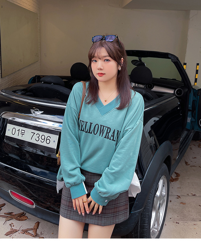 大きいサイズ レディース Vネックフェイクツーピースプルオーバースウェットシャツ LL 3L 4L 5L