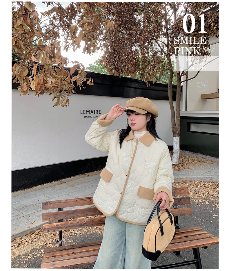 大きいサイズ レディース 刺繍入りキルティングコーデュロイジャケット LL 3L 4L