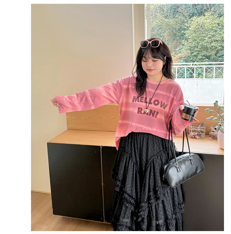 大きいサイズ レディース ワイドストライプグラデーションプリントニットロングTシャツ LL 3L 4L 5L