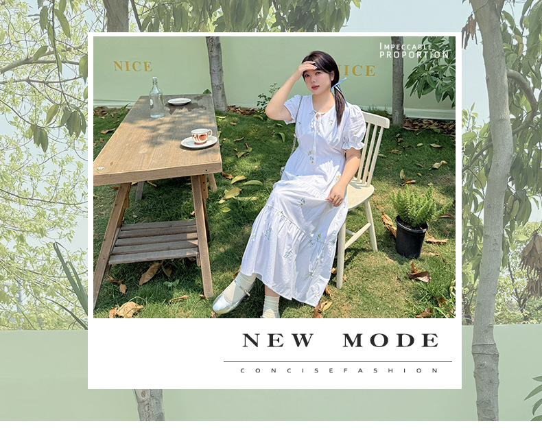 大きいサイズ レディース 草花刺繍入りリボンコットンティアードワンピース LL 3L 4L 5L