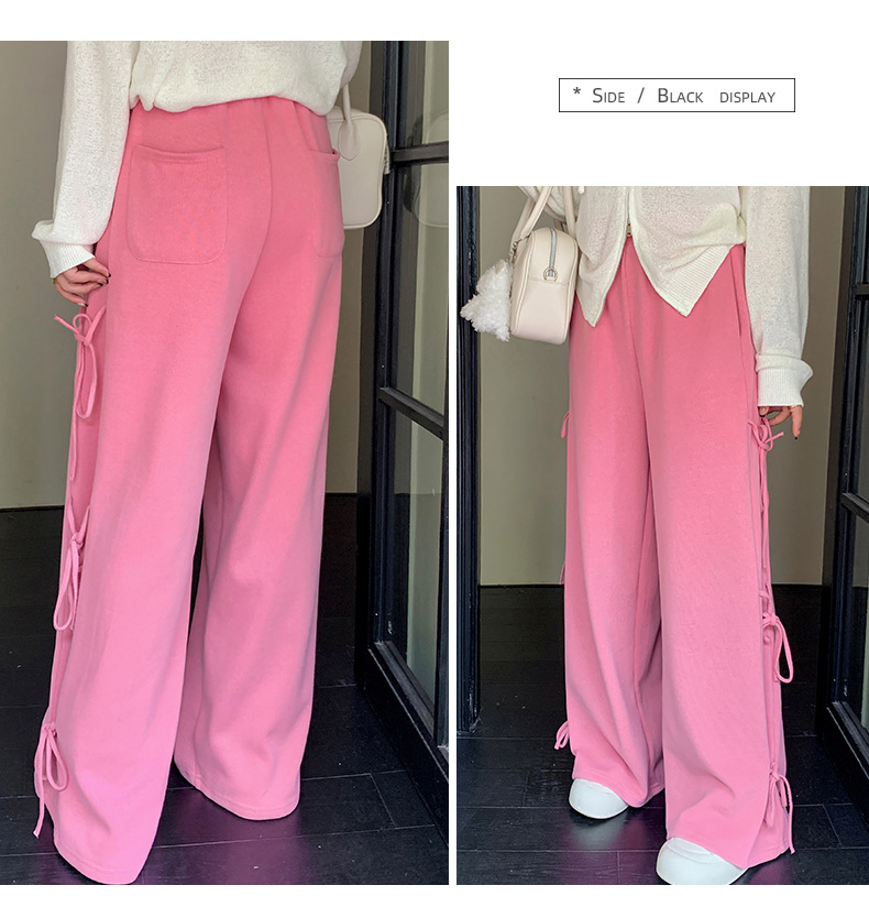 大きいサイズ レディース リボンレースアップニットワイドパンツ LL 3L 4L 5L