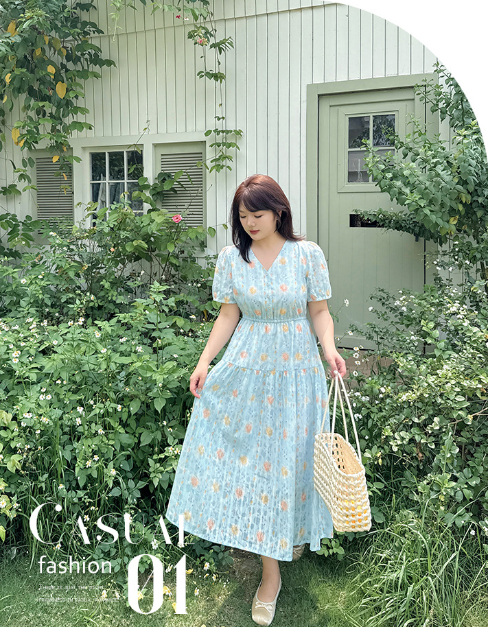 大きいサイズ レディース Vネック花柄ジャカードロングワンピース LL 3L 4L 5L