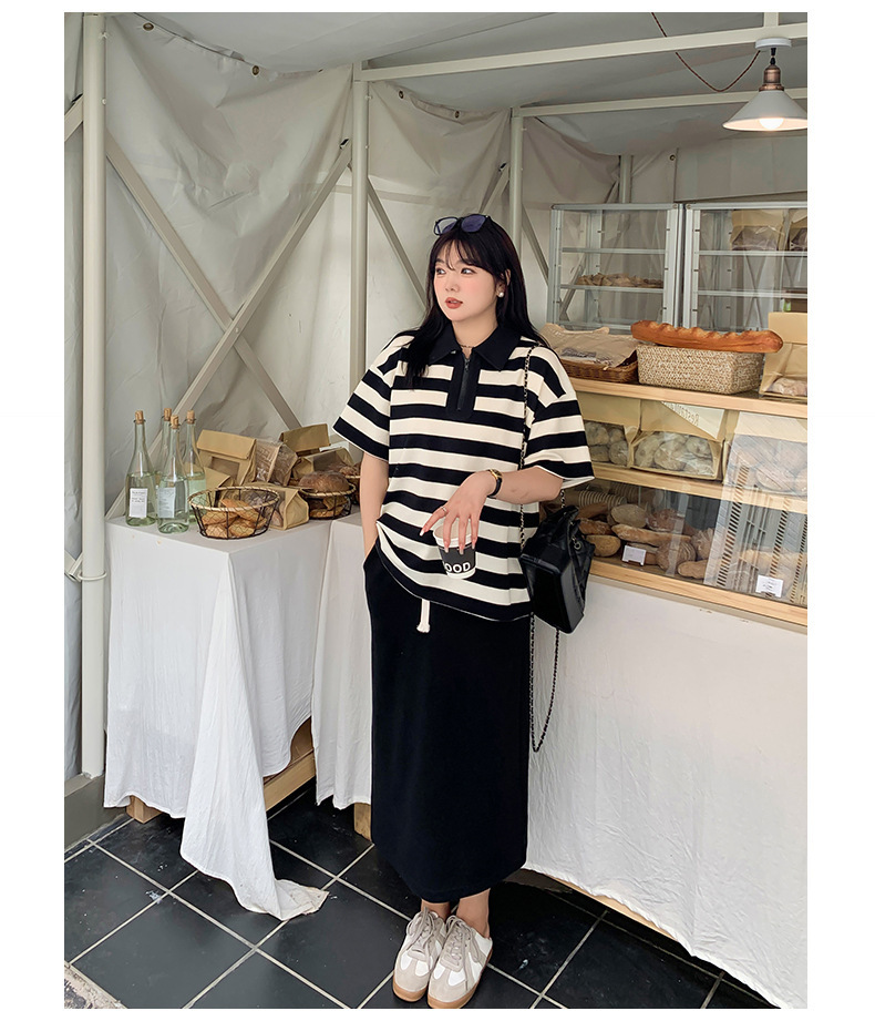 大きいサイズ レディース カレッジスタイルストライプポロカラー半袖シャツ LL 3L 4L 5L