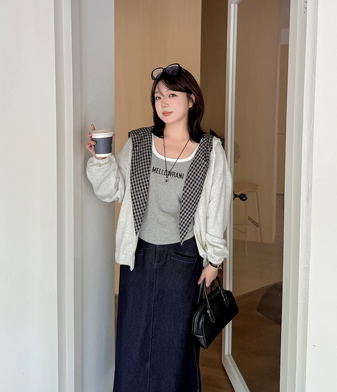 大きいサイズ レディース チェック柄リボンカジュアルパーカージャケット LL 3L 4L 5L